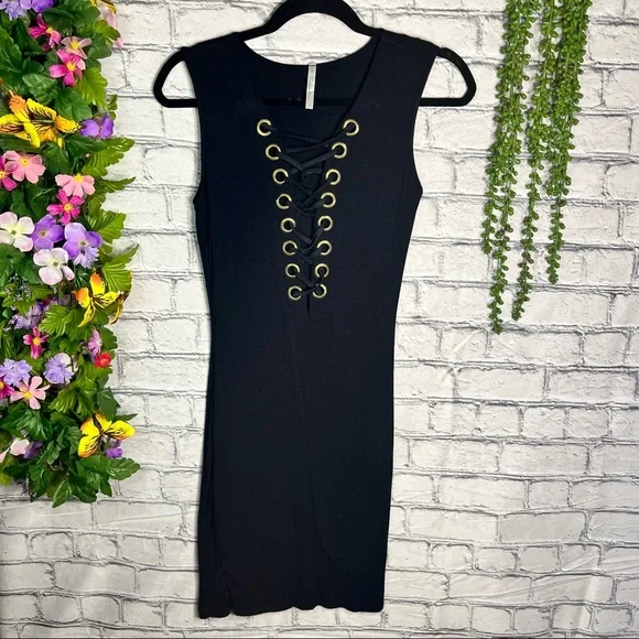 black lace up bodycon dress CURVE BY KOTTY Embellished Bodycon Dress main image 1